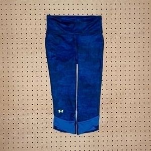 Under Armour womens dark blue black Fly By printed compression capris XS EUC